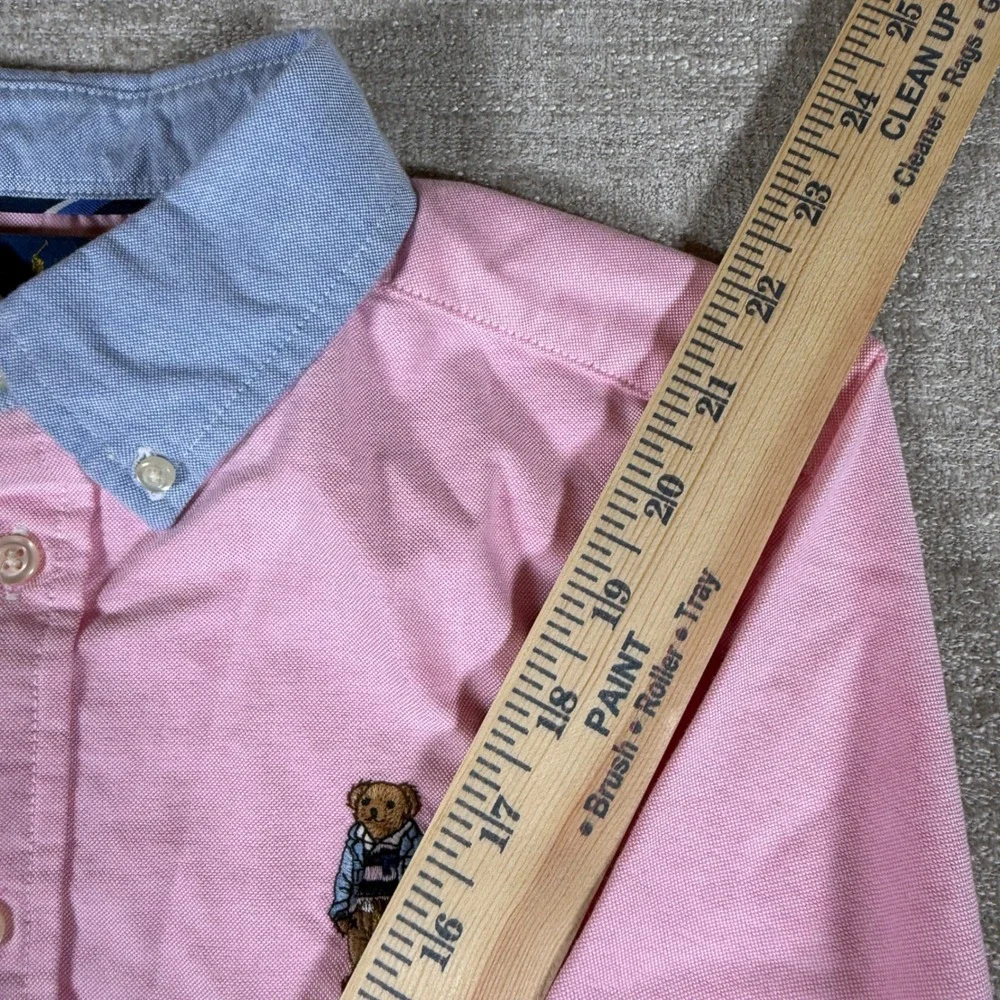 Ralph Lauren Oxford Shirt Boys L Pink Polo Bear L/S Button Down